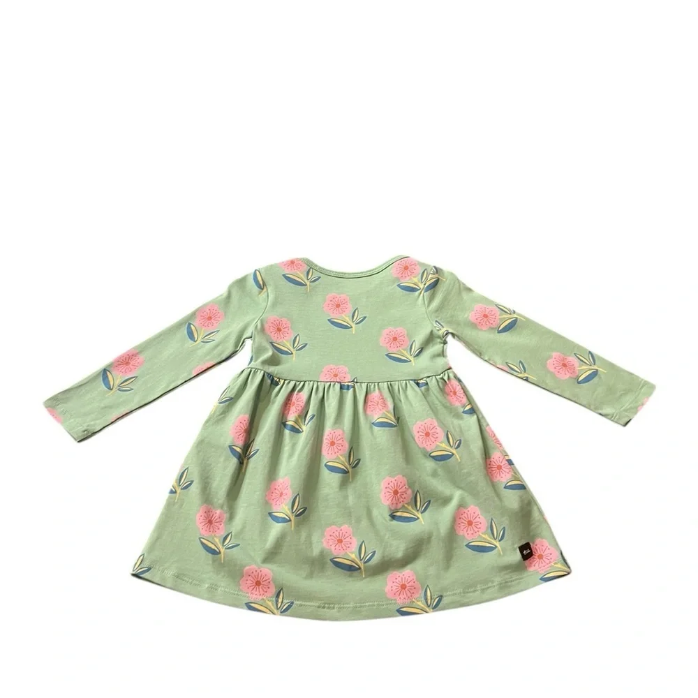Tea Collection Green Dress with Pink Floral Design Size 12-18 Months